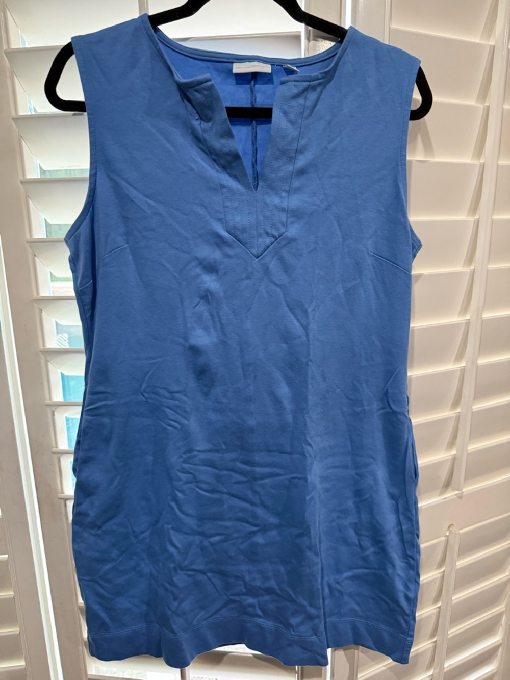 Sleeveless Blue Tunic Dress - Casual V-Neck